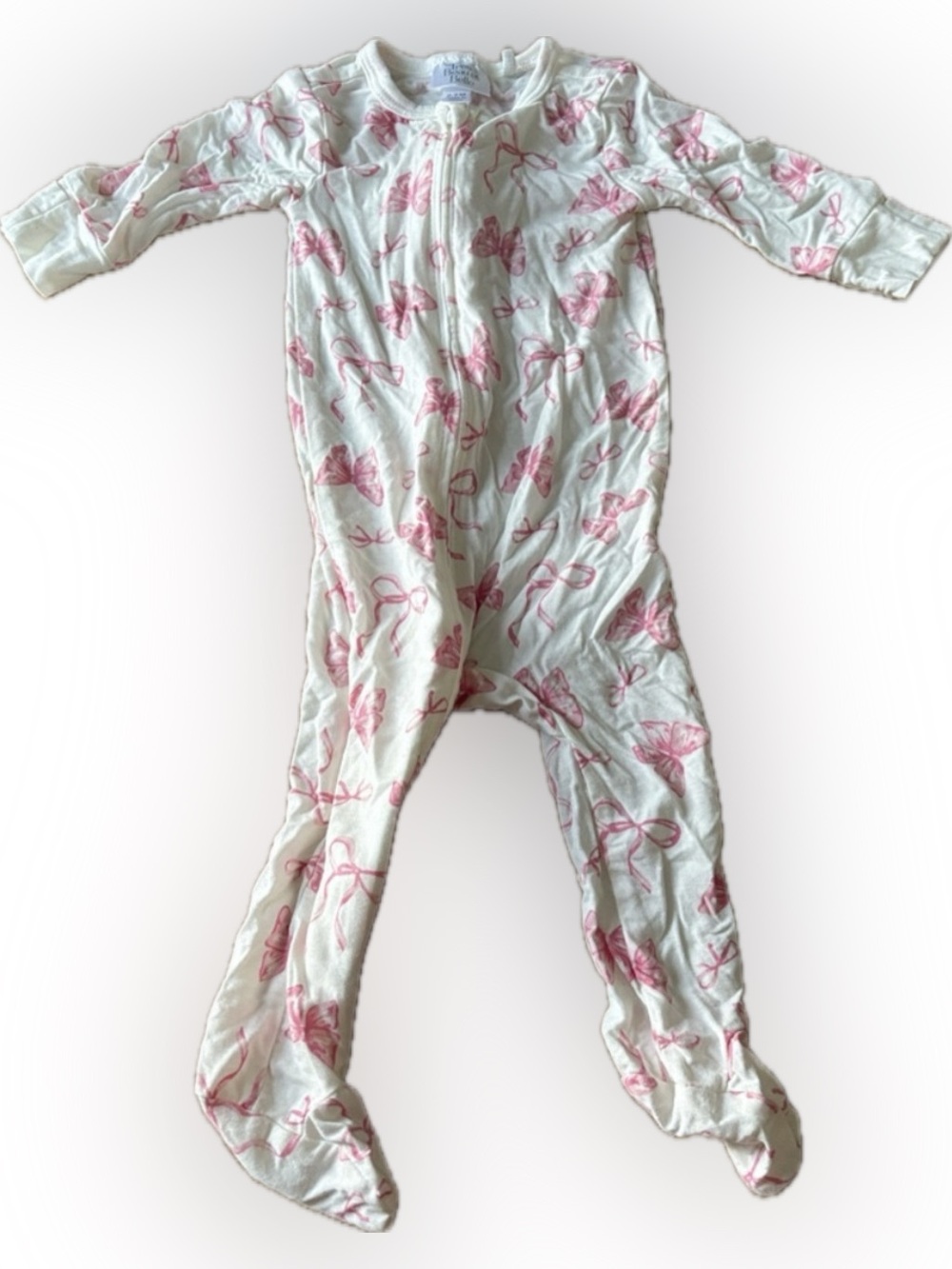 Cream Footed One-Piece with Pink Bow Motif